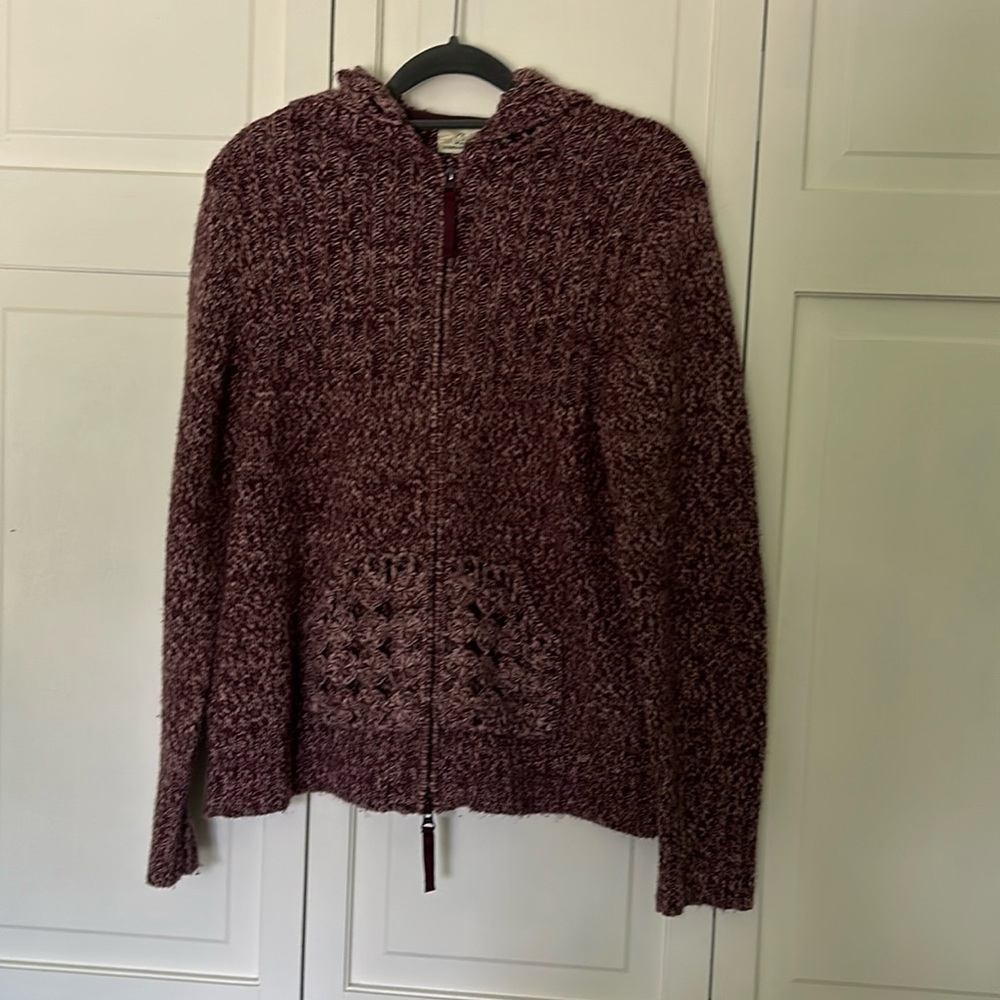 Cabela's Large Purple and White Hooded Cardigan Sweater